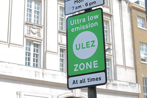 Ultra low emission ULEZ Zone sign London UK ULEZ Sign