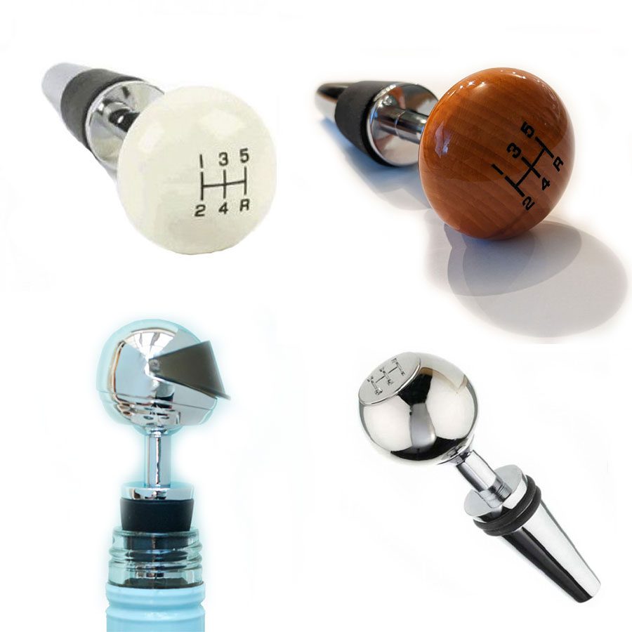 Gear stick bottle stoppers