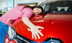 woman falling in love with car